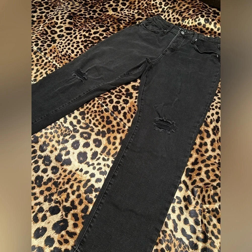 Girls Old Navy O.G. Straight Built-In Tough High Rise Distressed Black Jeans